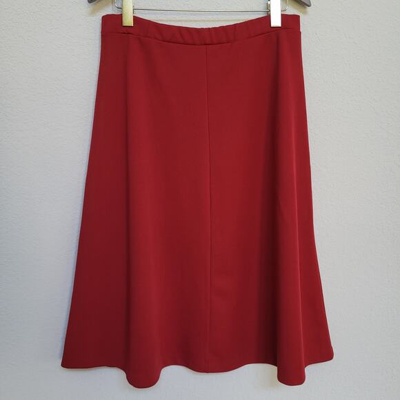 Vintage Skirt Womens L XL 14 16 Dark Red A Line Midi Elastic Waist  Retro Fall - Picture 1 of 10